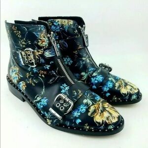 Gianni Bini Floral combat buckle boots blue green black shoes size 6 boot